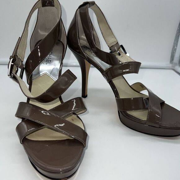 Michael Kors Evie Cinder Patent Leather Platform Sandals - Picture 1 of 9